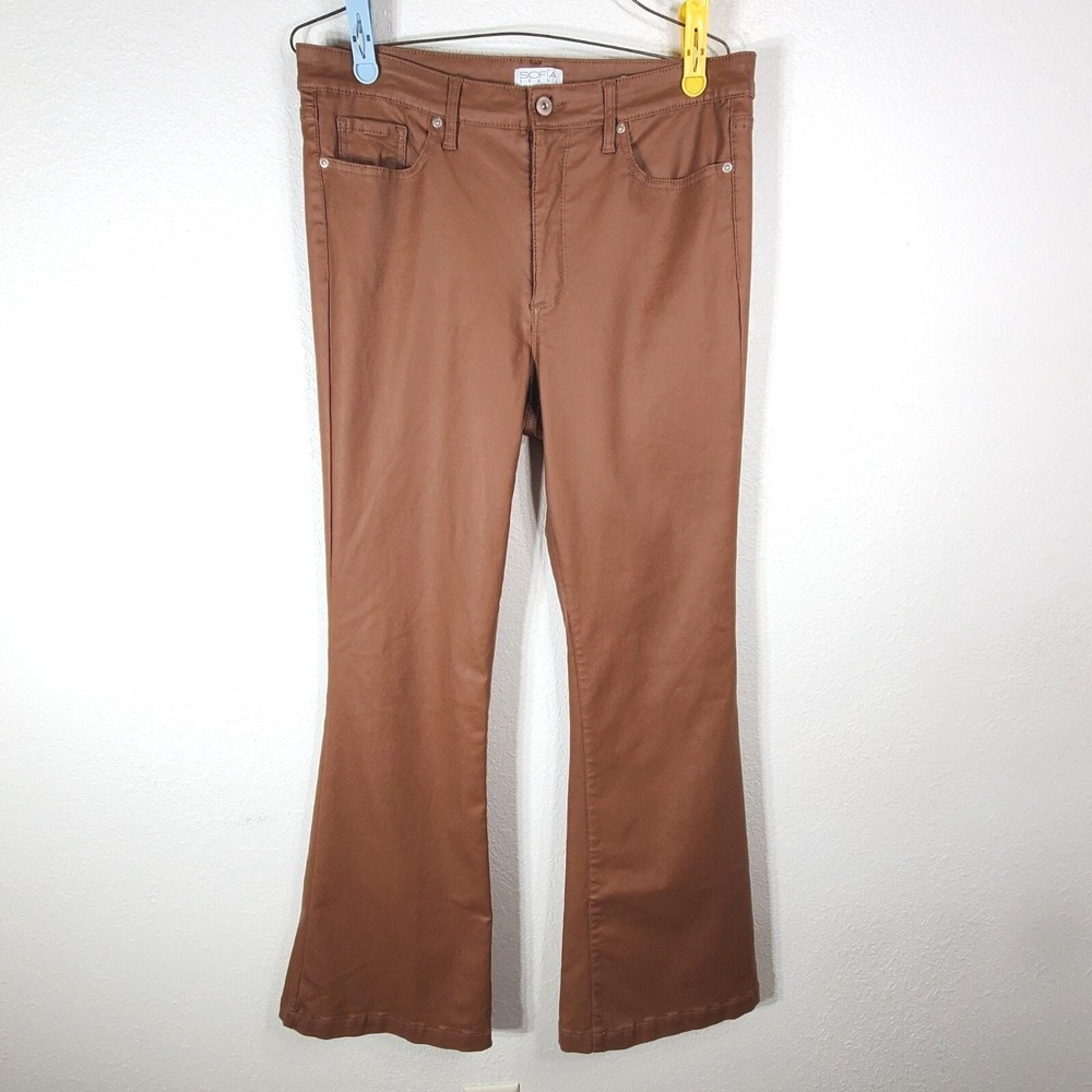 Sofía Vergara Jeans Melisa Flare Pants Size 14 Brown Stretchy Viscose Blend